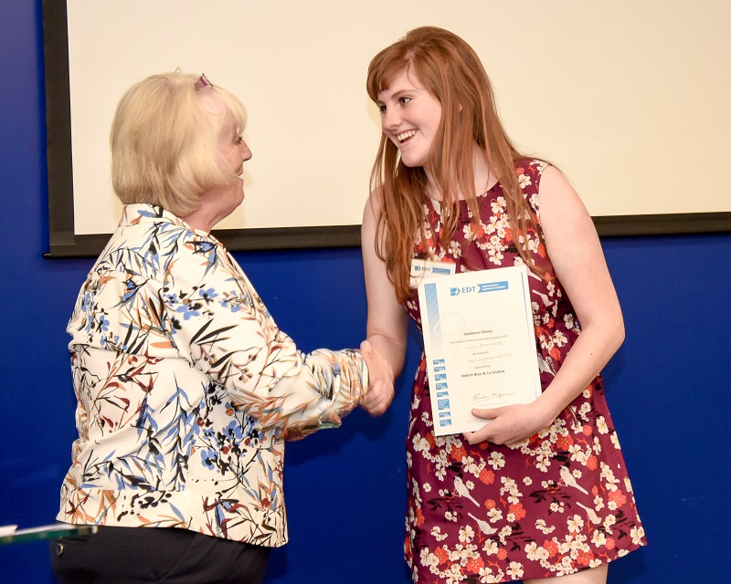 Lucy Bennett receiving audience choice award