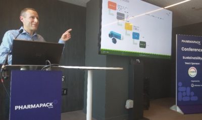 Tom Oakley presenting at Pharmapack 2022